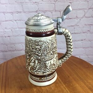 Vintage Avon 1980 Western Cowboy Roping Ceramic Lidded Stein